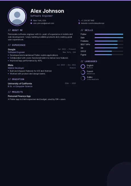 Tech CV template preview